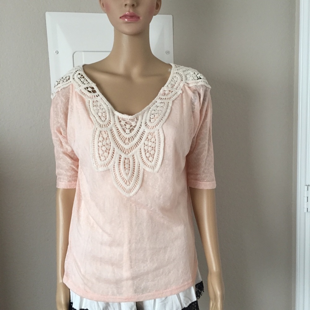 TALISMAN peach and ivory crochet top - Picture 3 of 6